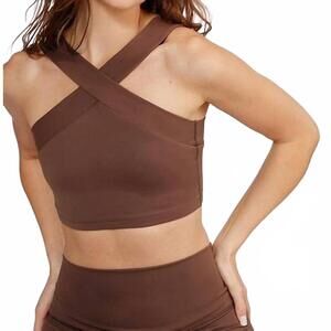 NEW CREAM YOGA leah cross neck bra in brown